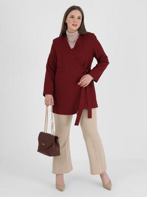 Mürdüm Büyük Beden Kuşak Detaylı Ceket