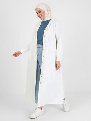 Ekru Kapüşon Detaylı Çıtçıtlı Spor Pardesü