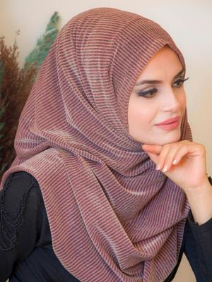 Çok Renkli Bakır Çizgi Desenli Double Şal