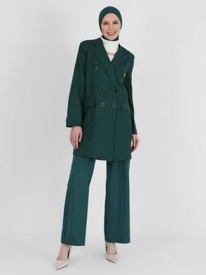 Koyu Zümrüt Düğme Detaylı Ceket