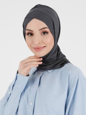Koyu Gri Pileli İsra Çapraz Türban