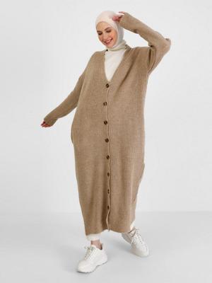 Vizon Cep Detaylı Yumuşak Uzun Hırka