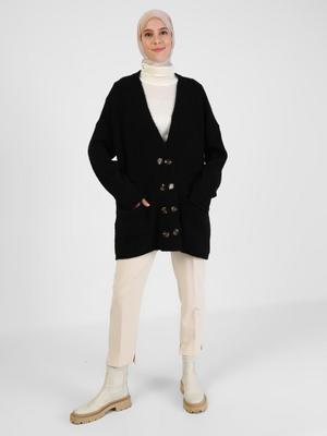 Siyah Ceket Form Yumuşak Triko Hırka