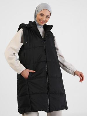 Siyah Kapüşonlu Şişme Yelek