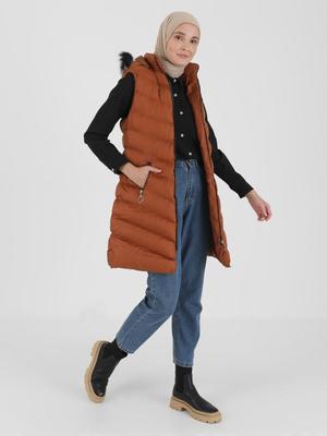 Kiremit Şapkası Kürk Detaylı Şişme Yelek