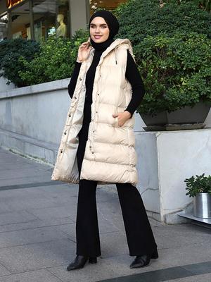 Bej Düz Dikişli Şişme Yelek