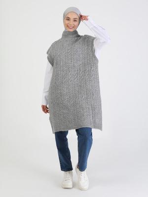 Gri Örgü Desenli Triko Tunik Gri Örgü Desenli Triko Tunik