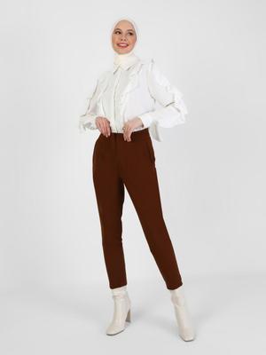 Kahverengi Pens Detaylı Klasik Pantolon Kahverengi Pens Detaylı Klasik Pantolon