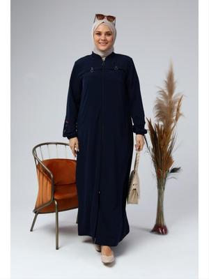 Lacivert Büyük Beden Kolları Düğme Detaylı Yazlık