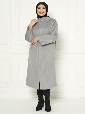 Gri Yarasa Kol Fermuarlı Kaban