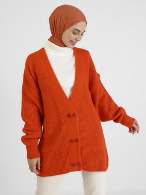 Orange Önü Düğme Detaylı Triko Hırka