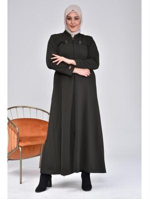 Haki Büyük Beden Fermuarlı Kışlık Kaban Pardesü