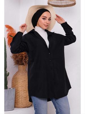 Siyah Düz Terikoton Salaş Gömlek
