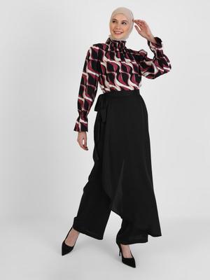 Siyah Kuşak Detaylı Saten Pantolon Etek Siyah Kuşak Detaylı Saten Pantolon Etek