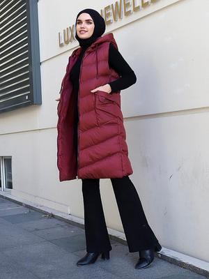 Bordo Çapraz Dikişli Şişme Yelek