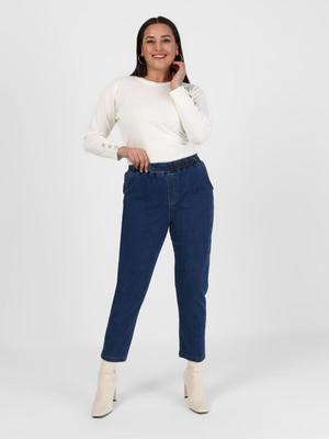 Mavi Büyük Beden Beli Lastikli Kot Pantolon