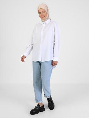Off White Düğme Detaylı Poplin Gömlek Off White Düğme Detaylı Poplin Gömlek