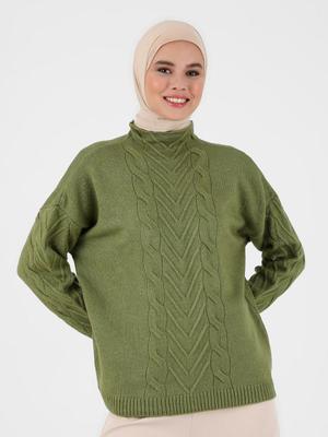 Çağla Yeşili Jakarlı Triko Kazak