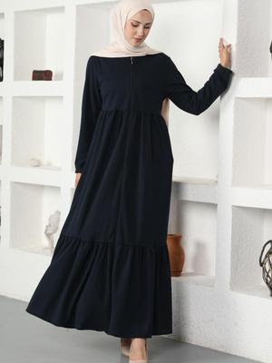 Lacivert Boydan Fermuarlı Ferace