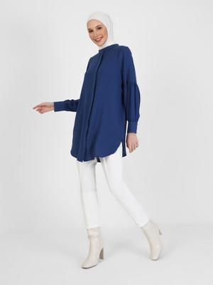 Koyu Lacivert Gizli Düğmeli Balon Kol Aerobin Tunik