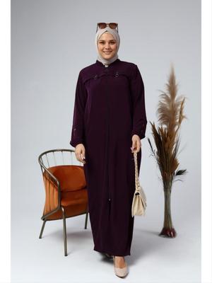 Mürdüm Büyük Beden Kolları Düğme Detaylı Yazlık