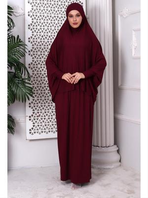 Bordo İki Parça Pratik Namaz Elbisesi