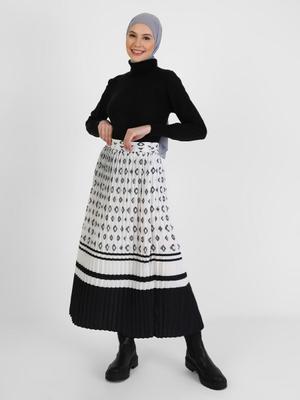 Off White Geometrik Desenli Pileli Etek Off White Geometrik Desenli Pileli Etek