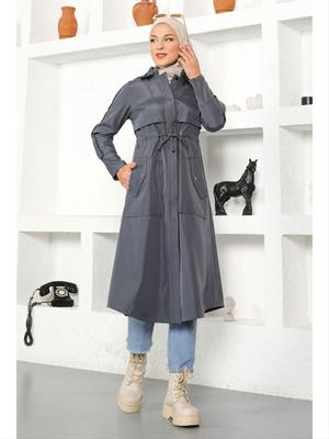 Füme Kapüşonlu Trençkot