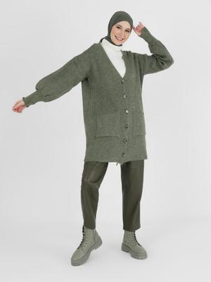 Çağla Yeşili Balon Kol Yumuşak Triko Hırka