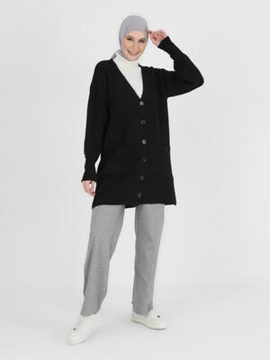 Siyah Balon Kol Yumuşak Triko Hırka