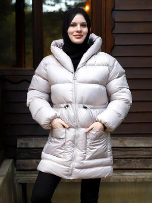 Gri Tünelli Çift Cepli Şişme Mont