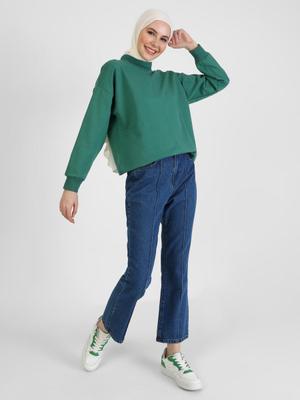 Mavi Nervür Detaylı Denim Pantolon Mavi Nervür Detaylı Denim Pantolon