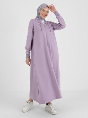 Lila Kapüşon Detaylı Fermuarlı Spor Pardesü