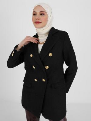Siyah Düğme Detaylı Tuvid Ceket