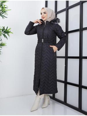 Siyah Zig Zag Desen Kapitone Mont Siyah Zig Zag Desen Kapitone Mont
