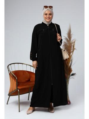 Siyah Büyük Beden Kolları Düğme Detaylı Yazlık