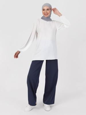 Off White Ucu Lastikli Balon Kol Aerobin Bluz Off White Ucu Lastikli Balon Kol Aerobin Bluz