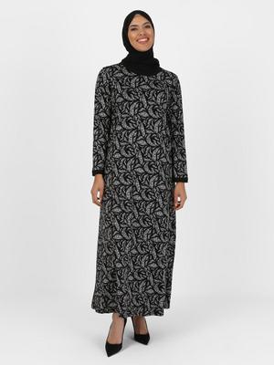 Siyah Büyük Beden Desenli Elbise