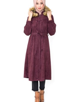 Mürdüm Fermuarlı Kuşaklı Kaban