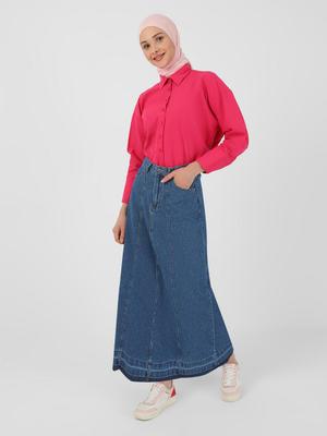 Mavi A Kesim Dikiş Detaylı Denim Kot Etek Mavi A Kesim Dikiş Detaylı Denim Kot Etek