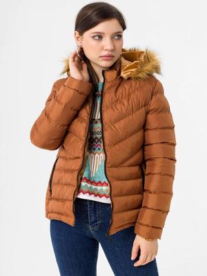 Taba Kapüşonlu Cebi Ve Önü Fermuarlı Şişme Mont Taba Kapüşonlu Cebi Ve Önü Fermuarlı Şişme Mont