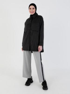 Siyah Çıtçıt Detaylı Mont Siyah Çıtçıt Detaylı Mont