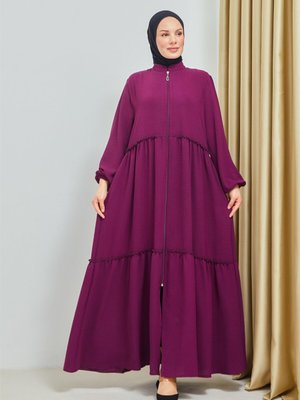 Lila Büyük Beden Hakim Yaka Ferace