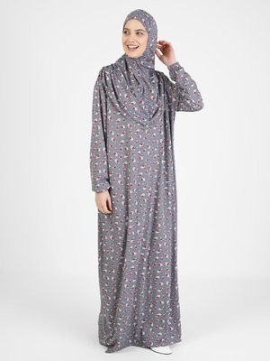 Gri Çiçekli Namaz Elbisesi Gri Çiçekli Namaz Elbisesi