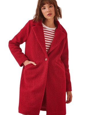 Kırmızı Oversize Kaşe Kaban