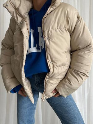 Kremrengi Fermuarlı Cepli Şişme Mont