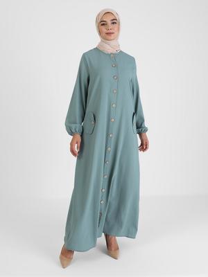 Tam Boy Düğme Detaylı Abaya Ferace Kap Yeşil Tam Boy Düğme Detaylı Abaya Ferace Kap Yeşil