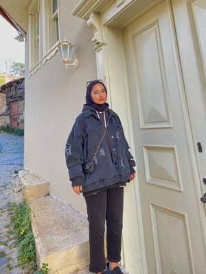 Siyah Yırtıklı Oversize Kot Ceket