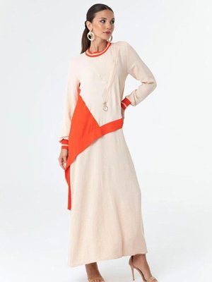 Soul Asimetrik Fermuarlı Bej Elbise
