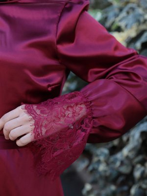 Bordo Dantel Detaylı Abiye Elbise Bordo Dantel Detaylı Abiye Elbise